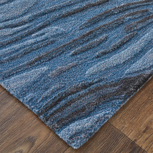Homeroots 10' Elegant Abstract Hand-tufted Area Rug - Unique Wool Blend Design For Cozy Home Aesthetics Blue,Black,Gray Wool Blend 617218