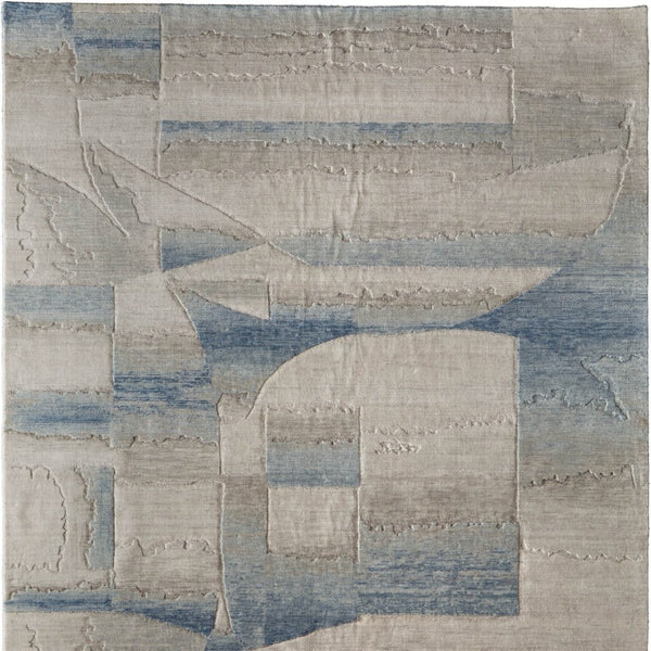Homeroots 10' X 14' Abstract Area Rug - Luxurious Wool Blend, Stain Resistant, Perfect For Kids & Pets Blue,Ivory,Gray Wool Blend 617221
