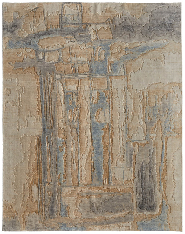 Homeroots 10' X 14' Abstract Distressed Area Rug - Stain Resistant, Premium Wool Blend, Perfect For Family Spaces Tan,Brown,Gray Wool Blend 617222