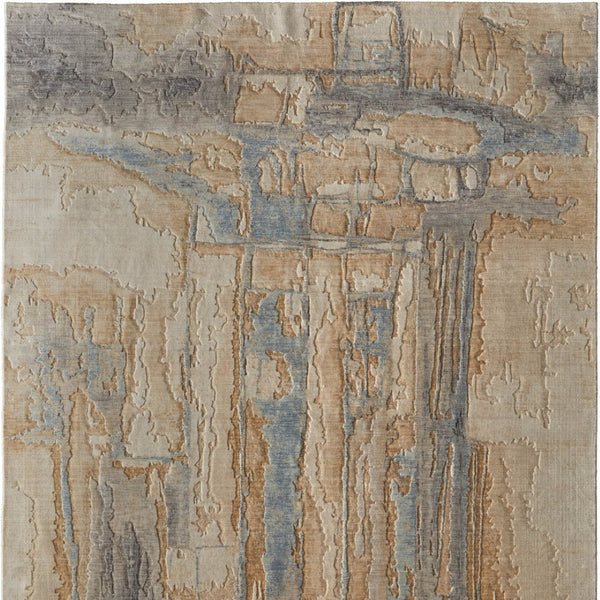 Homeroots 10' X 14' Abstract Distressed Area Rug - Stain Resistant, Premium Wool Blend, Perfect For Family Spaces Tan,Brown,Gray Wool Blend 617222