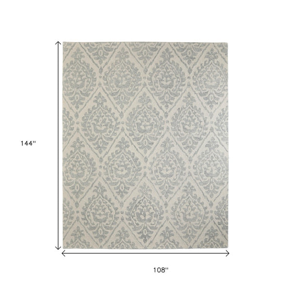 HomeRoots 10' Ivory and Gray Floral Hand-Tufted Area Rug - Timeless Elegance and Durable Comfort for Your Home 9' X 12' 617225