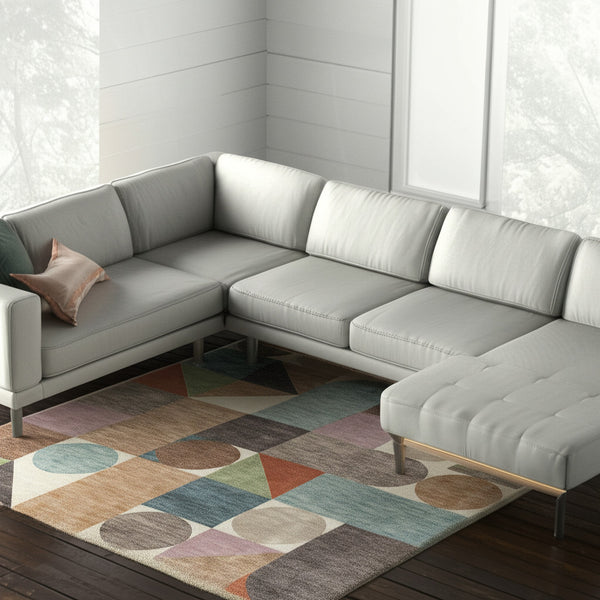 Homeroots 10' X 13' Stylish Checkered Area Rug - Durable, Stain-resistant, Perfect For Homes With Kids & Pets Ivory,Brown,Blue Polypropylene Blend 617226