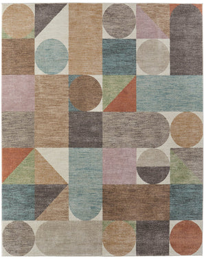 Homeroots 10' X 13' Stylish Checkered Area Rug - Durable, Stain-resistant, Perfect For Homes With Kids & Pets Ivory,Brown,Blue Polypropylene Blend 617226