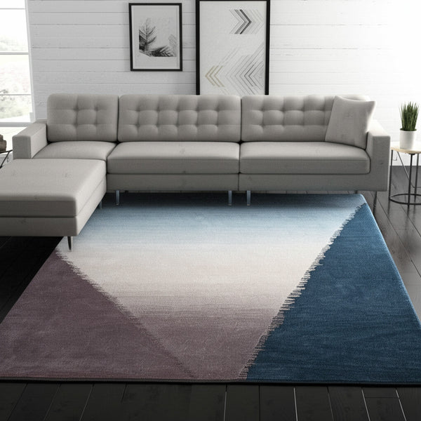 Homeroots 10' Hand Tufted Geometric Area Rug – Artisan Crafted, Stain Resistant, Perfect For Kids And Pets! Taupe,Blue,Tan Wool Blend 617228