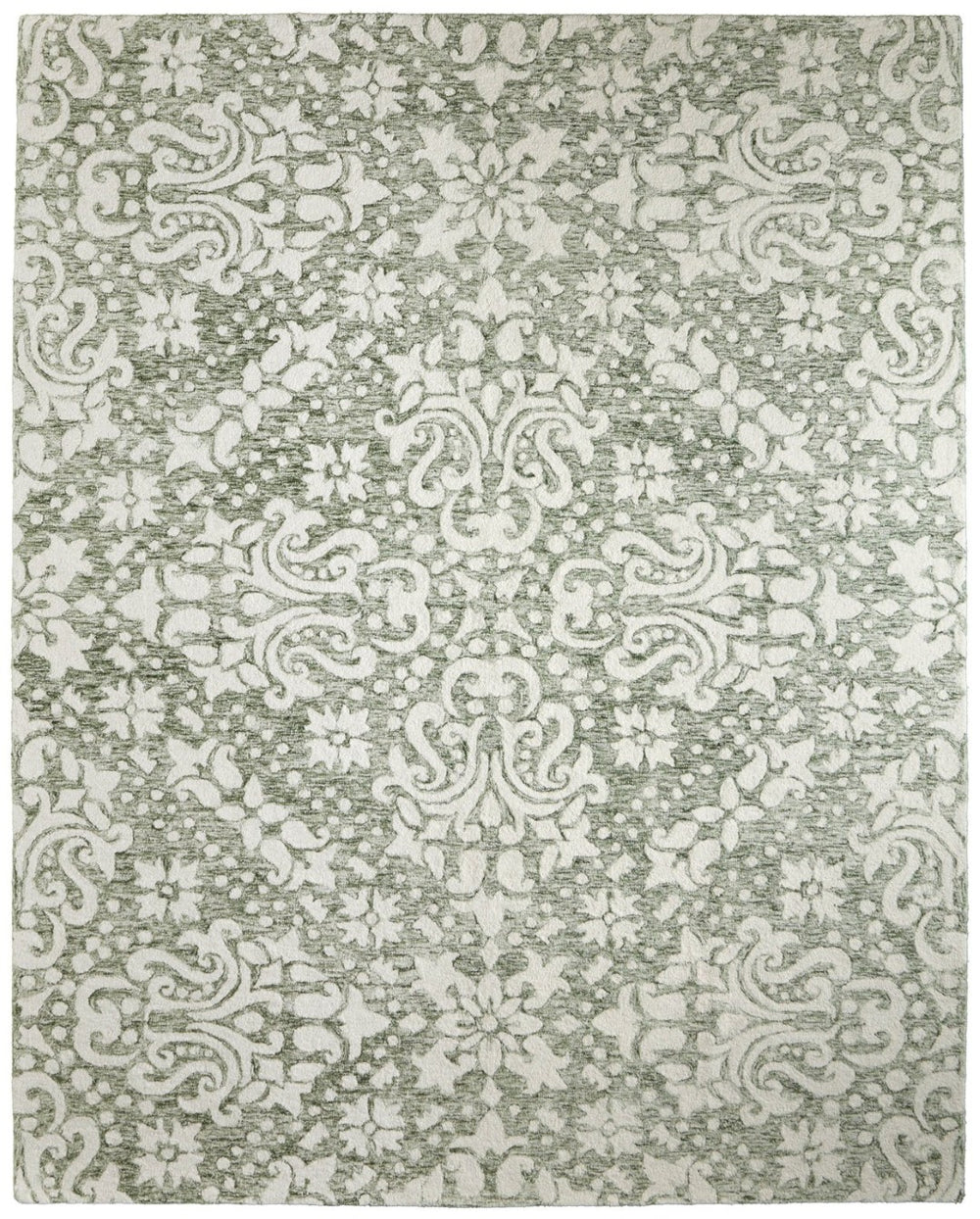 HomeRoots 10' Hand-Tufted Ivory and Green Floral Area Rug - Elegant, Stain-Resistant, Perfect for Any Room 9' X 12' 617232