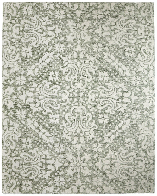 HomeRoots 10' Hand-Tufted Ivory and Green Floral Area Rug - Elegant, Stain-Resistant, Perfect for Any Room 9' X 12' 617232
