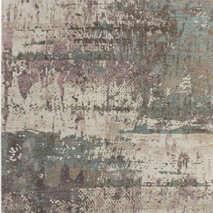 Homeroots 10' X 13' Abstract Distressed Area Rug - Durable, Stain Resistant, Perfect For Homes With Kids & Pets Ivory,Blue,Purple Polypropylene Blend 617235