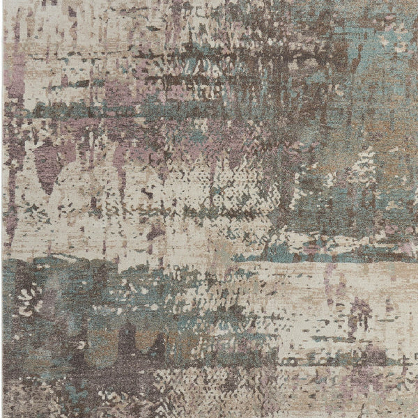 Homeroots 10' X 13' Abstract Distressed Area Rug - Durable, Stain Resistant, Perfect For Homes With Kids & Pets Ivory,Blue,Purple Polypropylene Blend 617235