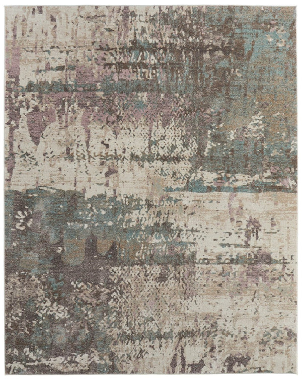 HomeRoots 10' Abstract Distressed Area Rug in Ivory, Blue & Purple – Modern Chic for Stylish Living Spaces 9' X 12' 617235