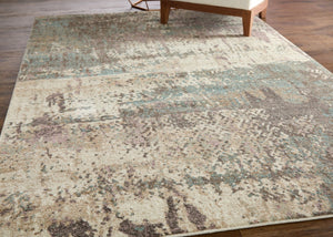 Homeroots 10' X 13' Abstract Distressed Area Rug - Durable, Stain Resistant, Perfect For Homes With Kids & Pets Ivory,Blue,Purple Polypropylene Blend 617235