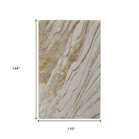 Homeroots 9' X 12' Ivory Taupe & Gold Abstract Area Rug - Stain Resistant, Stylish, Soft Texture For Any Room Ivory,Taupe,Gold Polyester Blend 617238