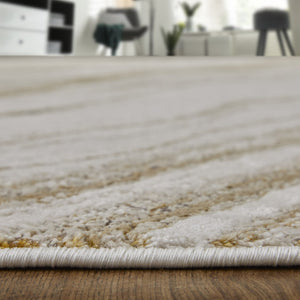 Homeroots 9' X 12' Ivory Taupe & Gold Abstract Area Rug - Stain Resistant, Stylish, Soft Texture For Any Room Ivory,Taupe,Gold Polyester Blend 617238
