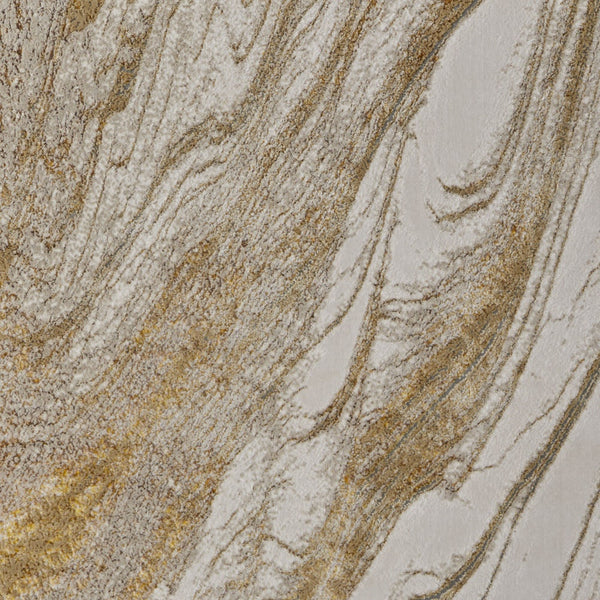 Homeroots 9' X 12' Ivory Taupe & Gold Abstract Area Rug - Stain Resistant, Stylish, Soft Texture For Any Room Ivory,Taupe,Gold Polyester Blend 617238