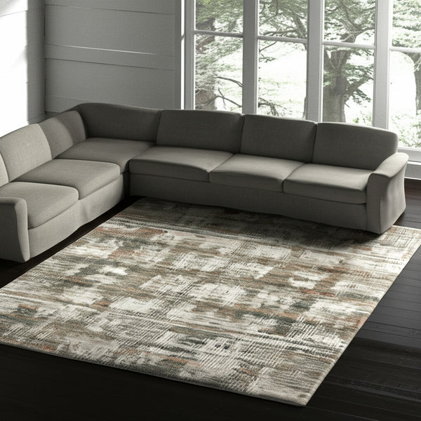 Homeroots 10' Textured Abstract Distressed Area Rug For Kids And Pets - Stain-resistant, Durable, Stylish Home Decor Ivory,Gray,Green Polypropylene Blend 617240