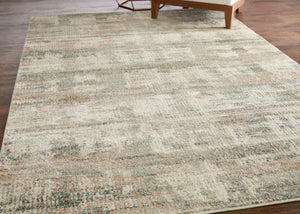 Homeroots 10' Textured Abstract Distressed Area Rug For Kids And Pets - Stain-resistant, Durable, Stylish Home Decor Ivory,Gray,Green Polypropylene Blend 617240