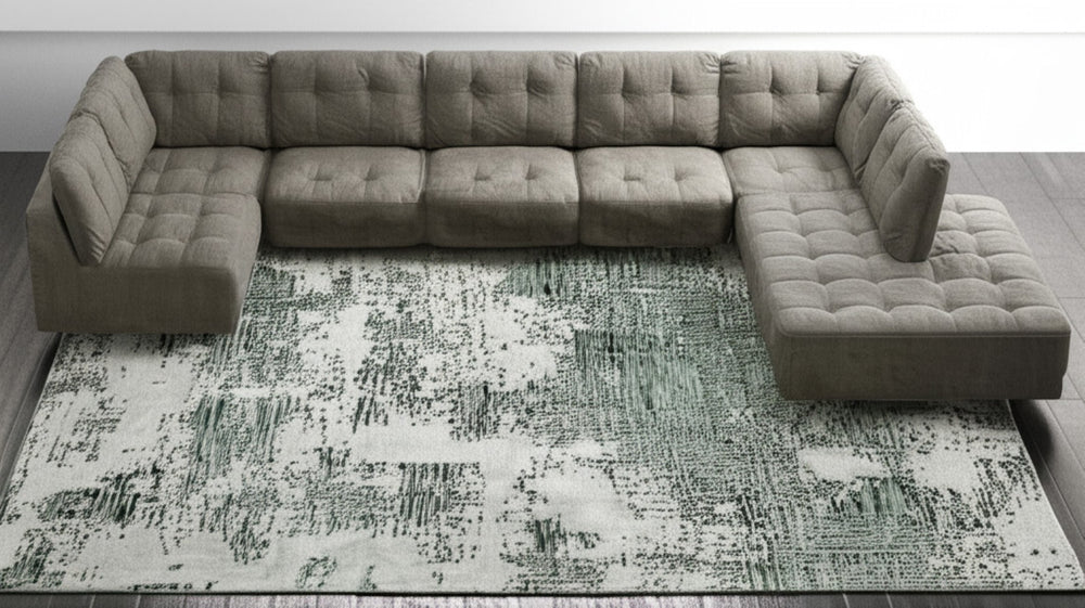 HomeRoots 10' Hand-Tufted Abstract Area Rug in Green and White - Bold Design for Modern Living Spaces 9' X 12' 617241
