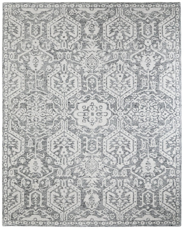 HomeRoots 10' Gray and White Geometric Hand-Tufted Area Rug for a Cozy, Modern Living Space with Stain Resistance 9' X 12' 617251