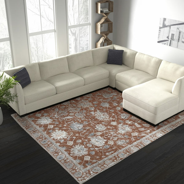 Homeroots 8' Floral Distressed Runner Rug With Fringe - Stylish, Stain-resistant Accent For Any Space Red,Ivory,Blue Polyester Blend 617253