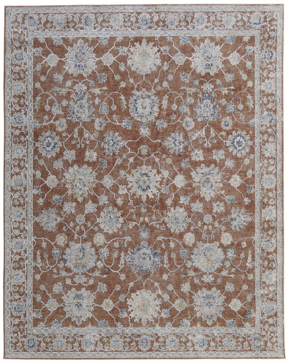 HomeRoots 9' X 13' Bohemian Red Ivory & Blue Floral Area Rug with Fringe - Durable, Stain-Resistant Design! 617253