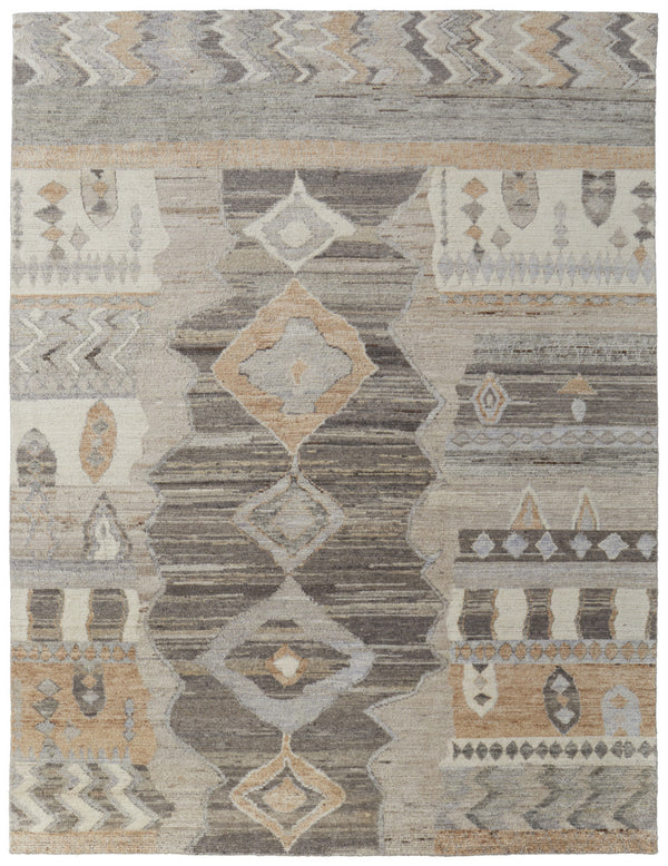 Homeroots 2' Hand Knotted Moroccan Area Rug - Unique Design, Stain Resistant, Perfect For Any Room Decor Ivory,Gray,Orange Wool Blend 617256