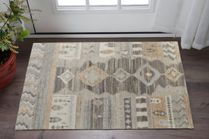 Homeroots 2' Hand Knotted Moroccan Area Rug - Unique Design, Stain Resistant, Perfect For Any Room Decor Ivory,Gray,Orange Wool Blend 617256