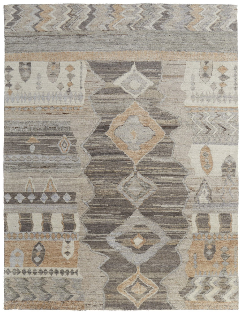 HomeRoots 2' Hand-Knotted Ivory Gray and Orange Moroccan Area Rug - Soft, Durable, Stain-Resistant Charm 2' X 3' 617256