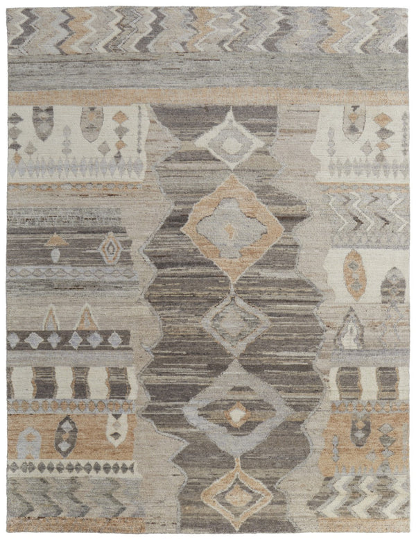 HomeRoots 2' Hand-Knotted Ivory Gray and Orange Moroccan Area Rug - Soft, Durable, Stain-Resistant Charm 2' X 3' 617256