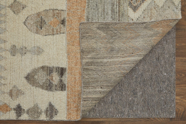 Homeroots 2' Hand Knotted Moroccan Area Rug - Unique Design, Stain Resistant, Perfect For Any Room Decor Ivory,Gray,Orange Wool Blend 617256