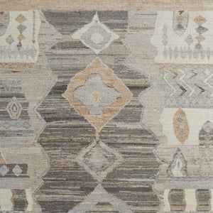 Homeroots 2' Hand Knotted Moroccan Area Rug - Unique Design, Stain Resistant, Perfect For Any Room Decor Ivory,Gray,Orange Wool Blend 617256