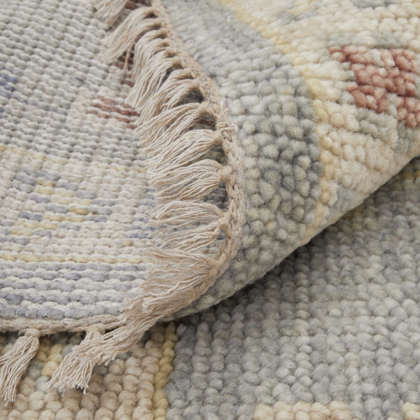 Homeroots 12' Hand Knotted Floral Runner Rug With Fringe - Stain Resistant Wool Blend For Stylish Home Décor Blue,Taupe,Gray Wool Blend 617258