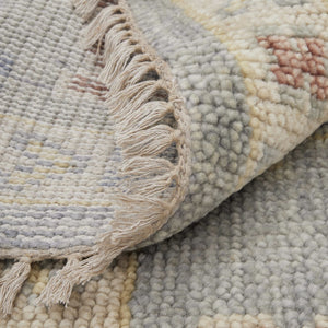 Homeroots 12' Hand Knotted Floral Runner Rug With Fringe - Stain Resistant Wool Blend For Stylish Home Décor Blue,Taupe,Gray Wool Blend 617259