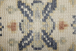 Homeroots 8' Geometric Hand Knotted Runner Rug With Fringe - Unique Artisan Craftsmanship For Stylish Spaces Blue,Taupe,Gray Wool Blend 617260