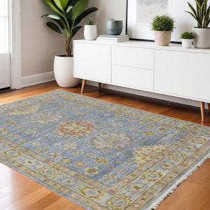 Homeroots 8' Geometric Hand Knotted Runner Rug With Fringe - Unique Artisan Craftsmanship For Stylish Spaces Blue,Green,Yellow Wool Blend 617262