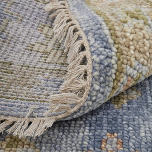 Homeroots 8' Geometric Hand Knotted Runner Rug With Fringe - Unique Artisan Craftsmanship For Stylish Spaces Blue,Green,Yellow Wool Blend 617262