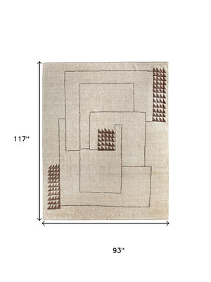 HomeRoots 8' X 10' Ivory and Brown Hand-Knotted Wool Area Rug – Unique Abstract Design for Any Décor Style 617263
