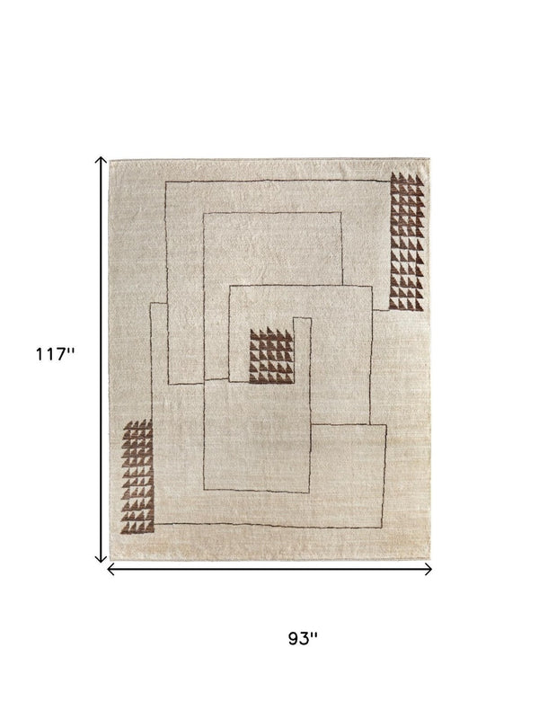 HomeRoots 8' X 10' Ivory and Brown Hand-Knotted Wool Area Rug – Unique Abstract Design for Any Décor Style 617263