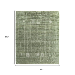 Homeroots 8' X 10' Hand Knotted Green And Ivory Abstract Area Rug - Unique, Stain Resistant, Bohemian Charm! Green,Ivory Wool Blend 617265