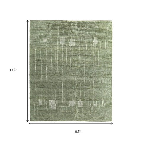 Homeroots 8' X 10' Hand Knotted Green And Ivory Abstract Area Rug - Unique, Stain Resistant, Bohemian Charm! Green,Ivory Wool Blend 617265