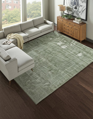 Homeroots 8' X 10' Hand Knotted Green And Ivory Abstract Area Rug - Unique, Stain Resistant, Bohemian Charm! Green,Ivory Wool Blend 617265