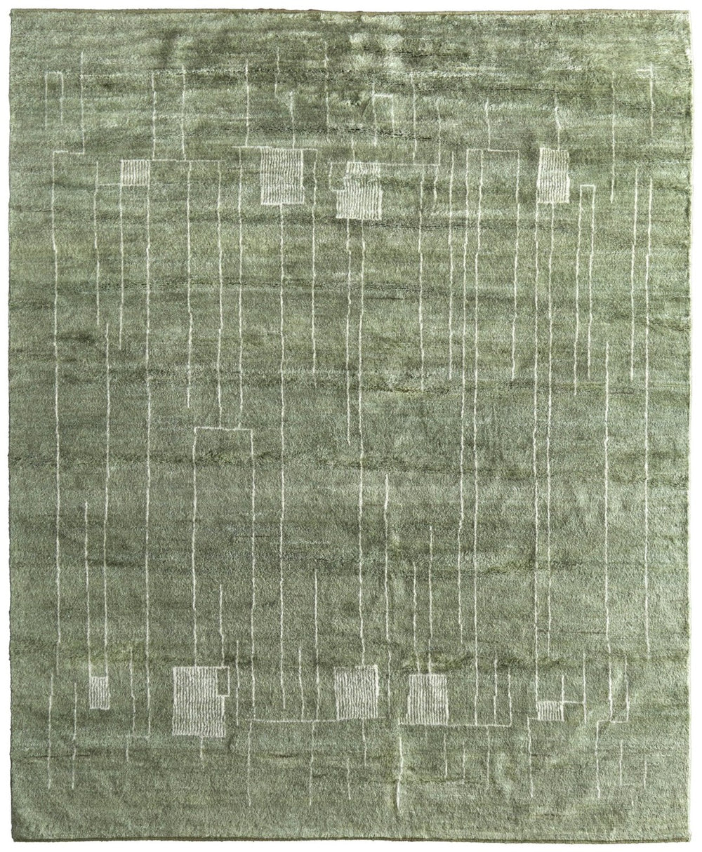 HomeRoots 8' X 10' Artistic Green and Ivory Hand-Knotted Area Rug - Unique Bohemian Design for Any Space 617265