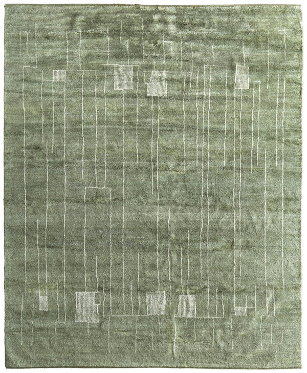 HomeRoots 8' X 10' Artistic Green and Ivory Hand-Knotted Area Rug - Unique Bohemian Design for Any Space 617265