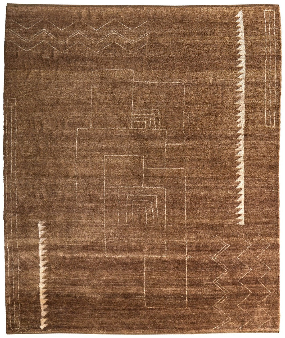 HomeRoots 8' X 10' Stylish Brown and Ivory Wool Abstract Area Rug - Hand-Knotted, Durable, Bohemian Charm 617266