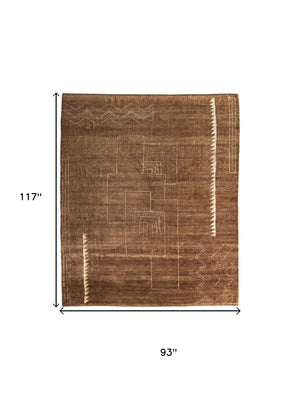 HomeRoots 8' X 10' Stylish Brown and Ivory Wool Abstract Area Rug - Hand-Knotted, Durable, Bohemian Charm 617266