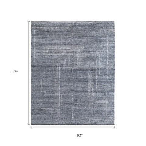 Homeroots 8' X 10' Gray And Ivory Abstract Hand Knotted Area Rug - Stylish, Stain Resistant, Unique Bohemian Design Gray,Ivory Wool Blend 617267