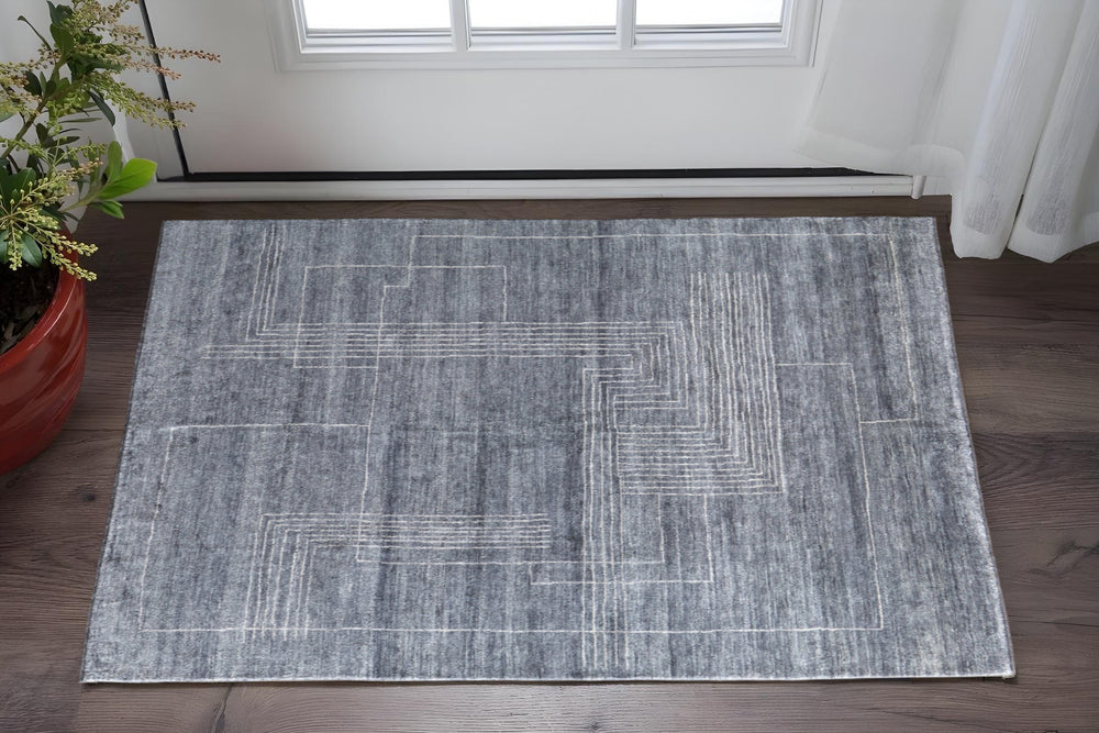 Homeroots 8' X 10' Gray And Ivory Abstract Hand Knotted Area Rug - Stylish, Stain Resistant, Unique Bohemian Design Gray,Ivory Wool Blend 617267