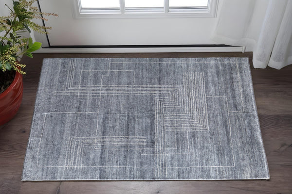 Homeroots 8' X 10' Gray And Ivory Abstract Hand Knotted Area Rug - Stylish, Stain Resistant, Unique Bohemian Design Gray,Ivory Wool Blend 617267
