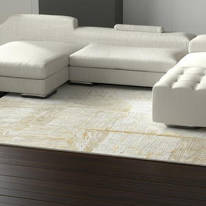 Homeroots 8' X 10' Hand Woven Abstract Area Rug In Yellow, Ivory & Gold - Unique Artisan Crafted Luxury Accent Yellow,Ivory,Gold Wool Blend 617268