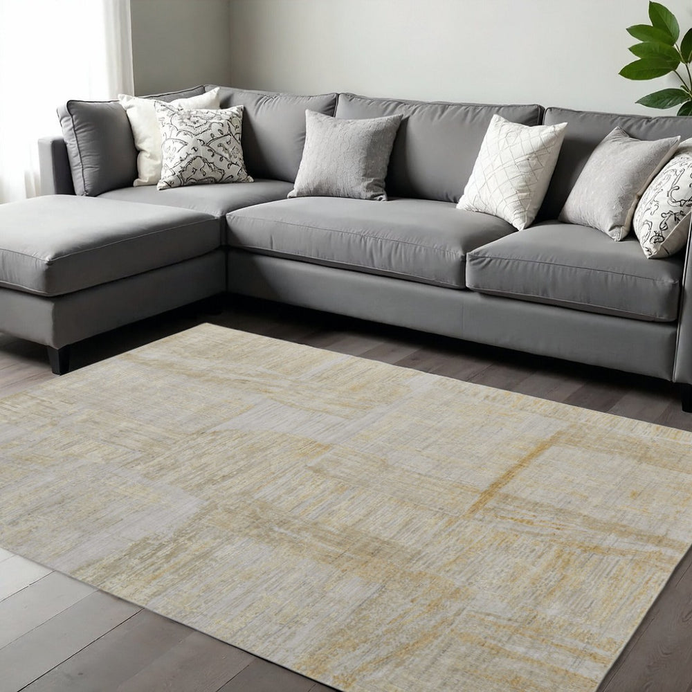 HomeRoots 8' X 10' Hand-Woven Yellow & Ivory Abstract Area Rug - Unique Artisan Craft for Modern Spaces 617268