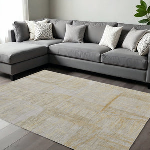 HomeRoots 8' X 10' Hand-Woven Yellow & Ivory Abstract Area Rug - Unique Artisan Craft for Modern Spaces 617268
