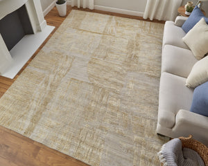 Homeroots 8' X 10' Hand Woven Abstract Area Rug In Yellow, Ivory & Gold - Unique Artisan Crafted Luxury Accent Yellow,Ivory,Gold Wool Blend 617268